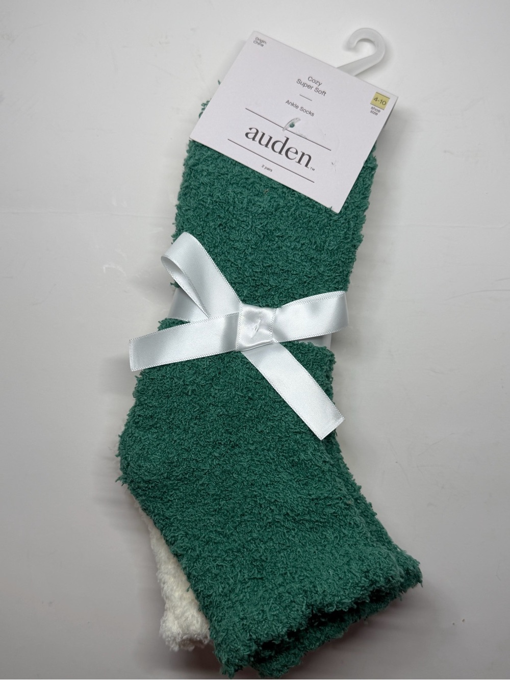 Auden Cozy Super Soft Green and White Fuzzy Socks